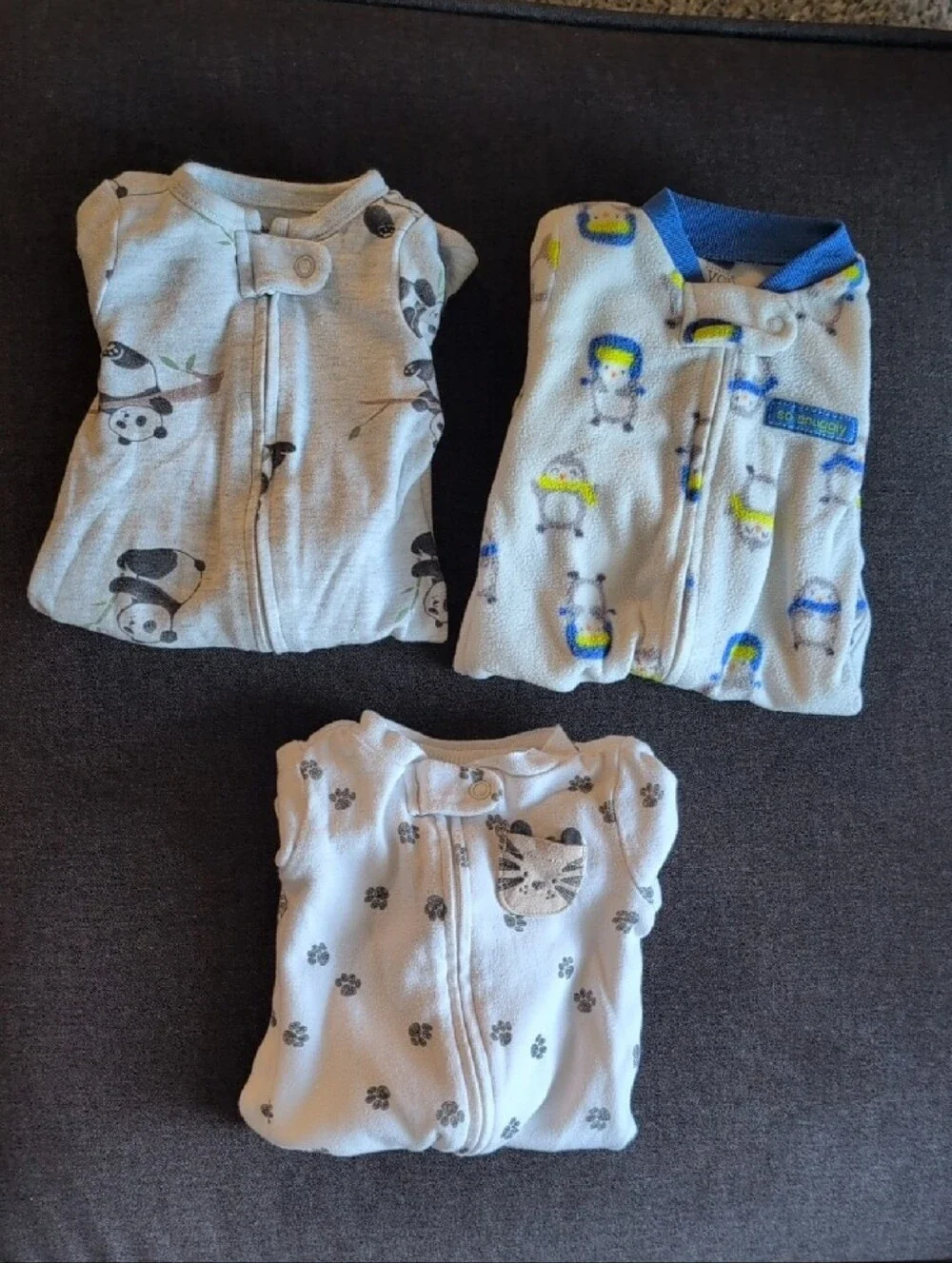 Carter's White, Gray & Blue Animal Print Footed One-Piece Sleepers - 3 Pack